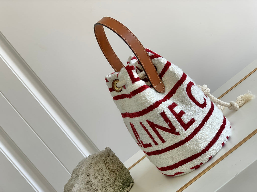 Celine Triphome 19 Embroidered Fabric White Red Bag