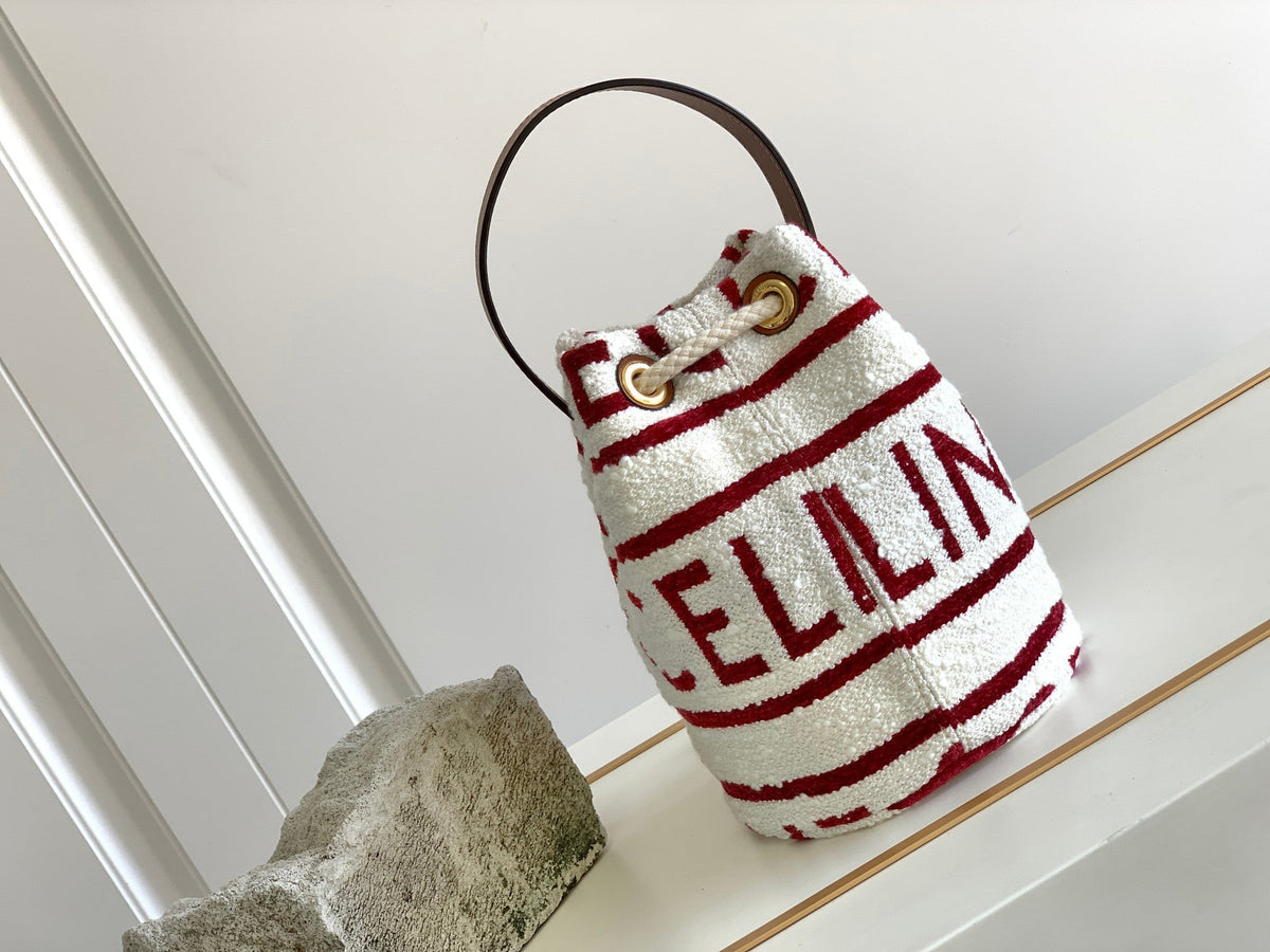 Celine Triphome 19 Embroidered Fabric White Red Bag
