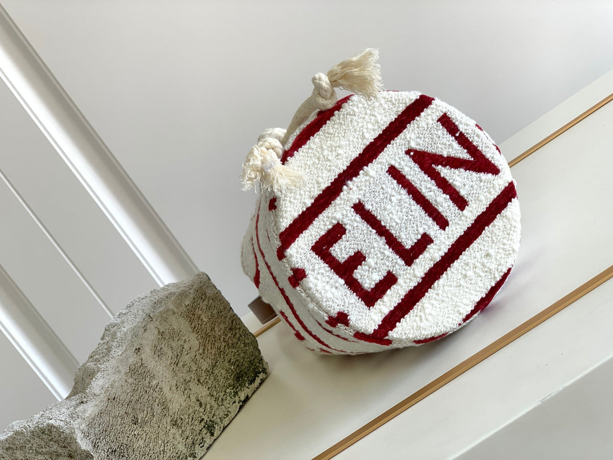 Celine Triphome 19 Embroidered Fabric White Red Bag