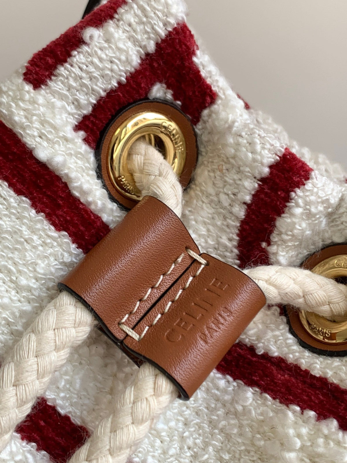 Celine Triphome 19 Embroidered Fabric White Red Bag