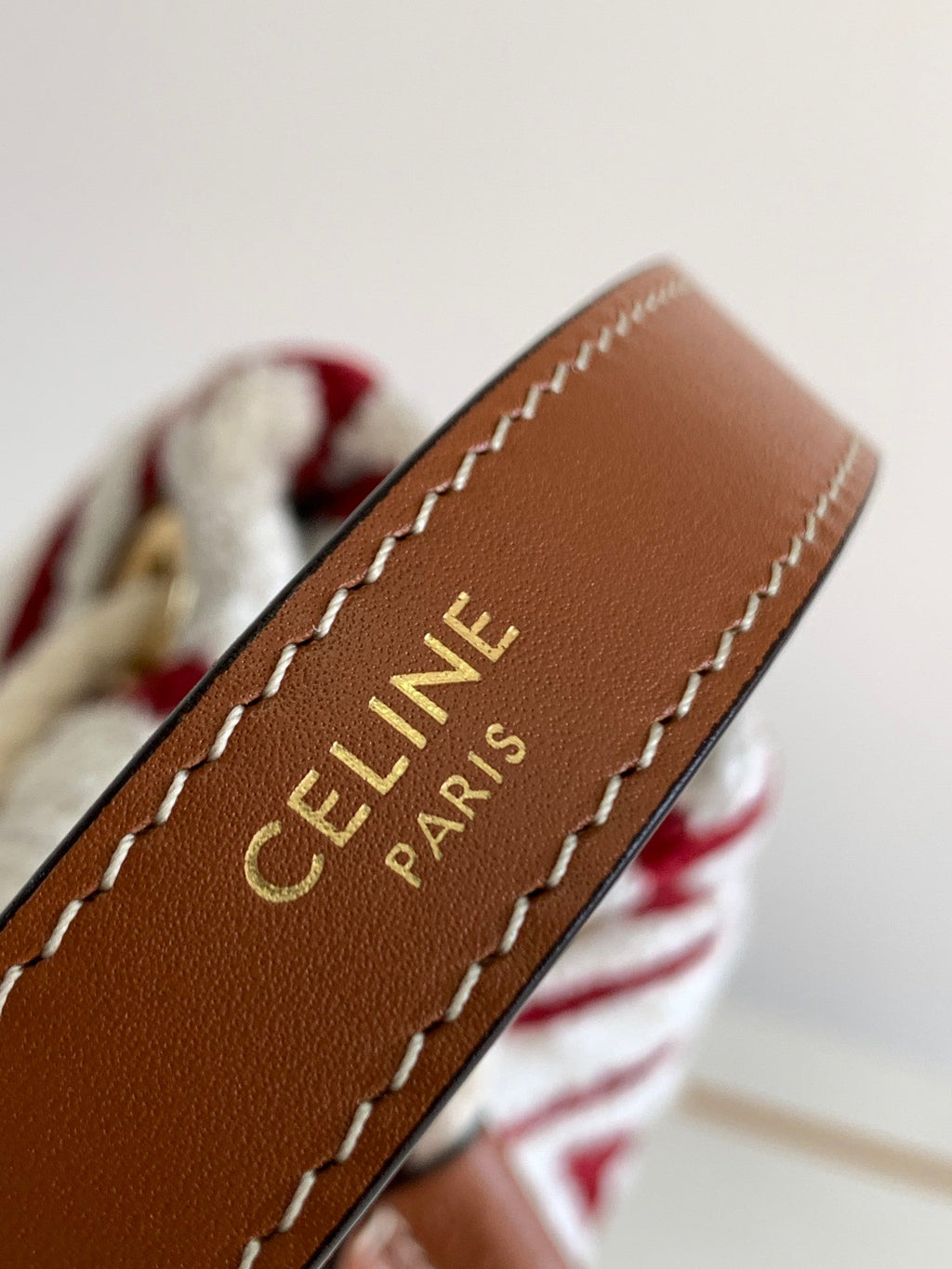 Celine Triphome 19 Embroidered Fabric White Red Bag
