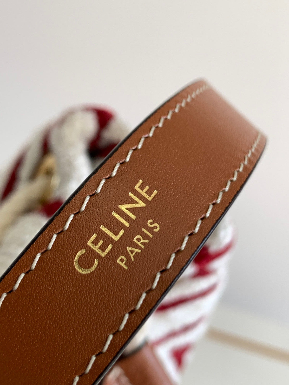 Celine Triphome 19 Embroidered Fabric White Red Bag