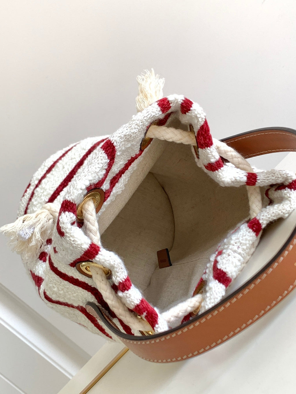 Celine Triphome 19 Embroidered Fabric White Red Bag