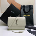 Saint Laurent Sunset Medium 22 in White Crocodile Pattern Calfskin Silver Hardware Bag