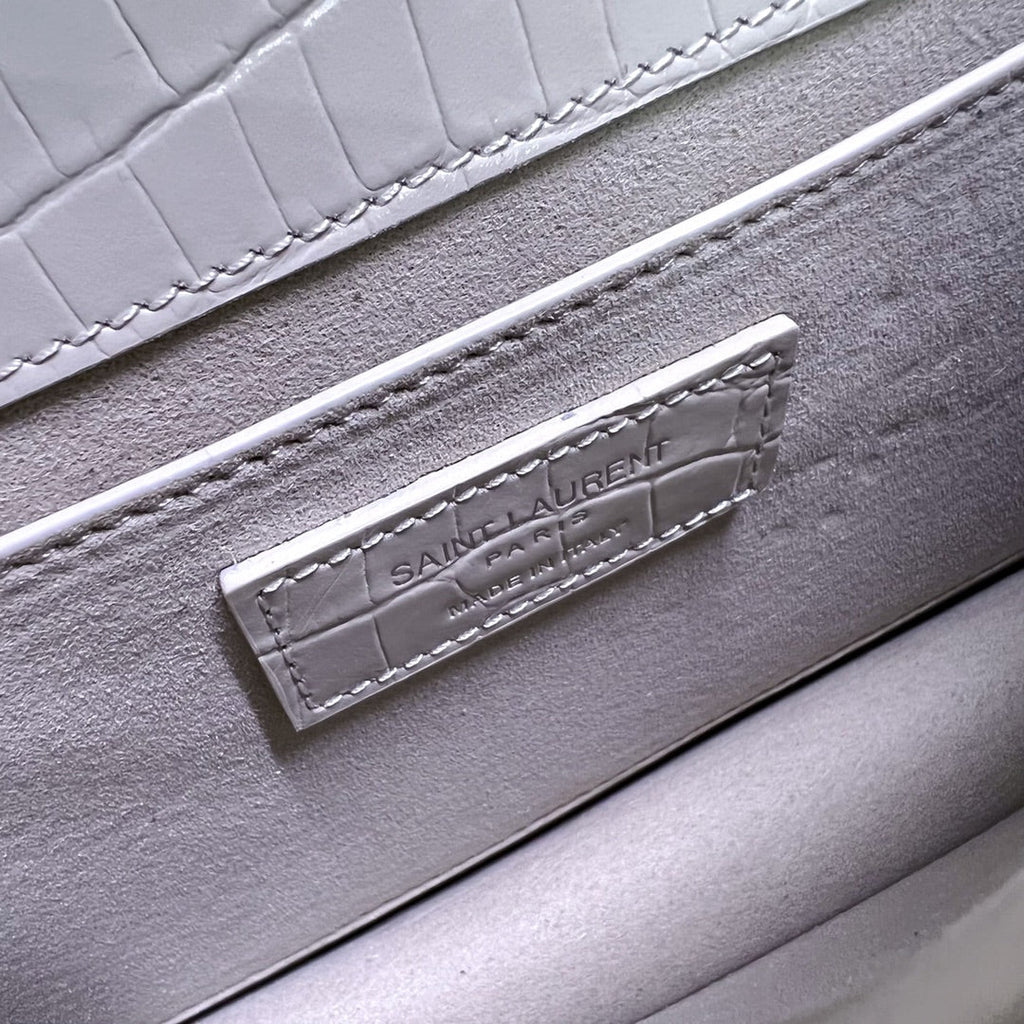 Saint Laurent Sunset Medium 22 in White Crocodile Pattern Calfskin Silver Hardware Bag