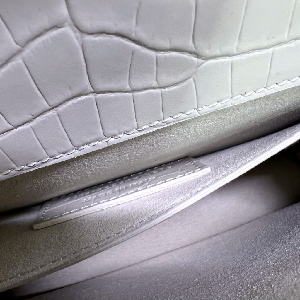 Saint Laurent Sunset Medium 22 in White Crocodile Pattern Calfskin Silver Hardware Bag