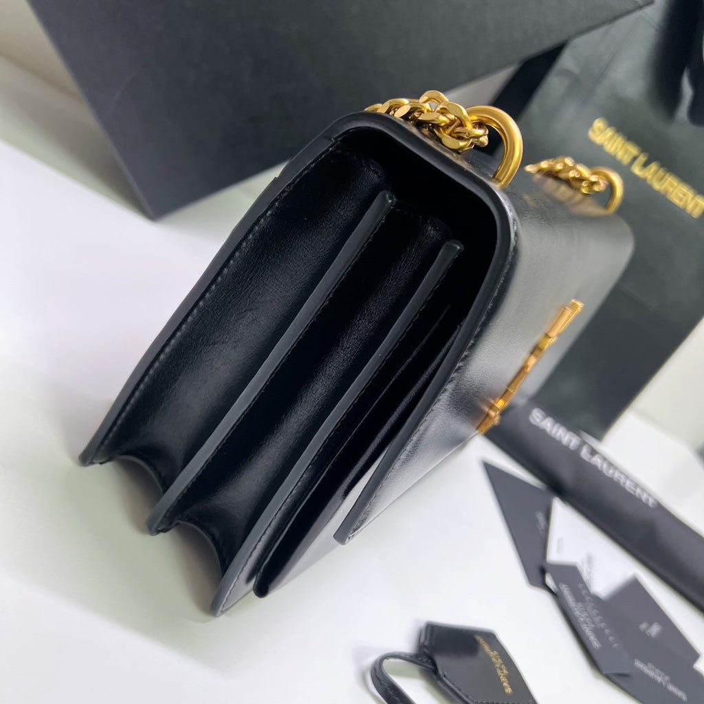 Saint Laurent Sunset Medium 22 in Black Calfskin Gold Hardware Bag