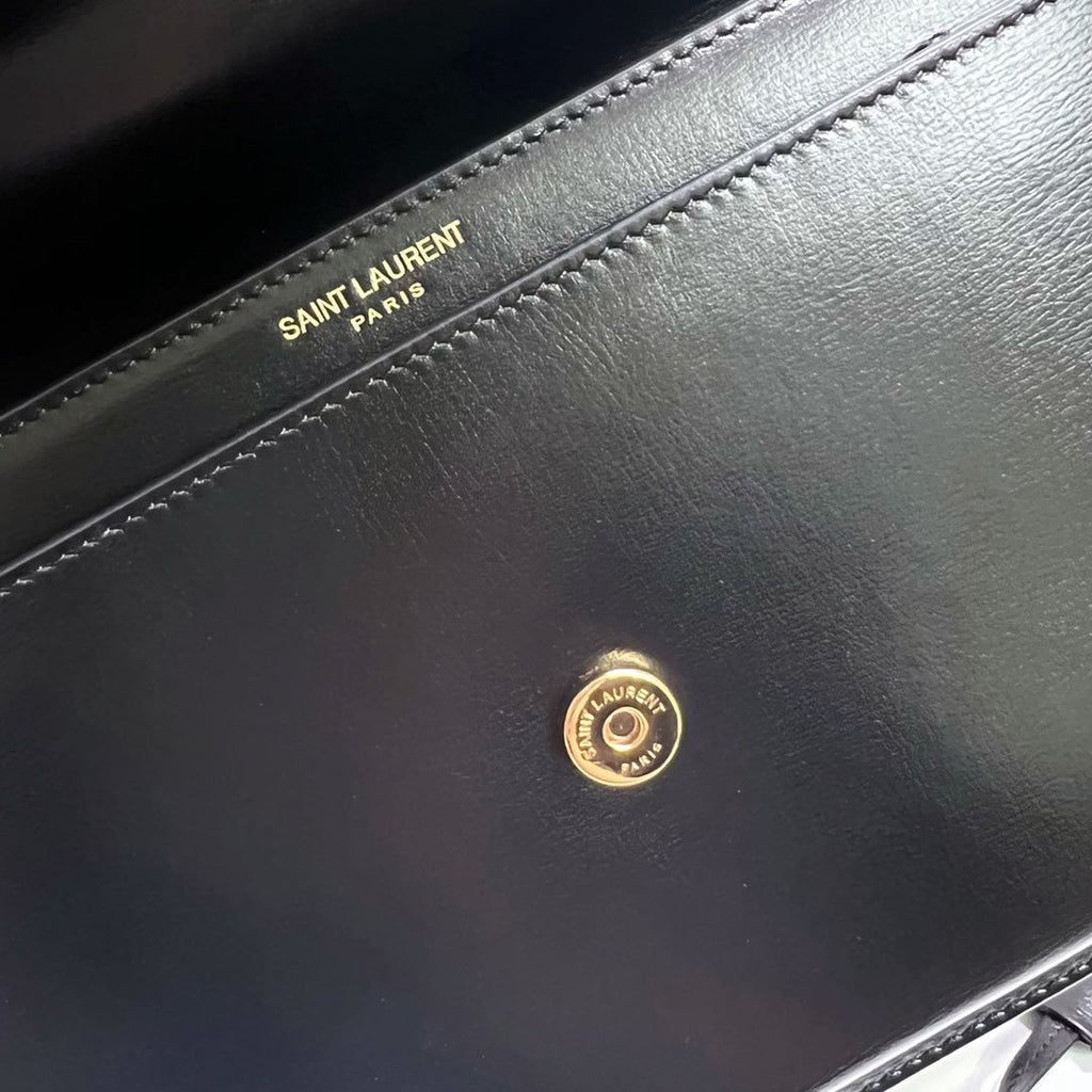 Saint Laurent Sunset Medium 22 in Black Calfskin Gold Hardware Bag