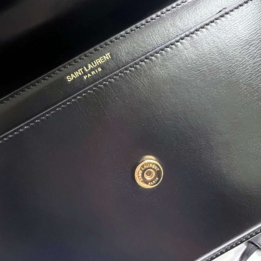 Saint Laurent Sunset Medium 22 in Black Calfskin Gold Hardware Bag