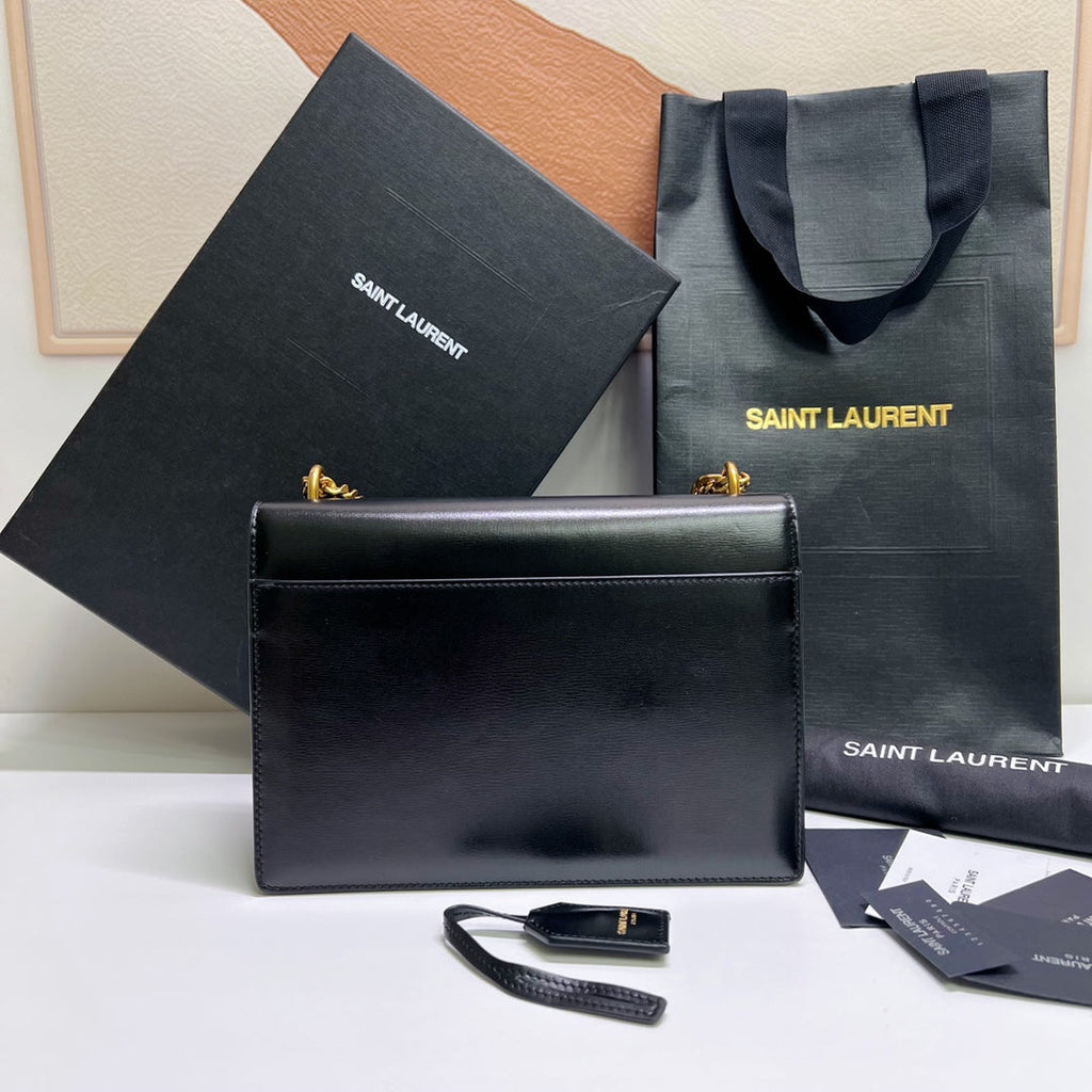 Saint Laurent Sunset Medium 22 in Black Calfskin Gold Hardware Bag