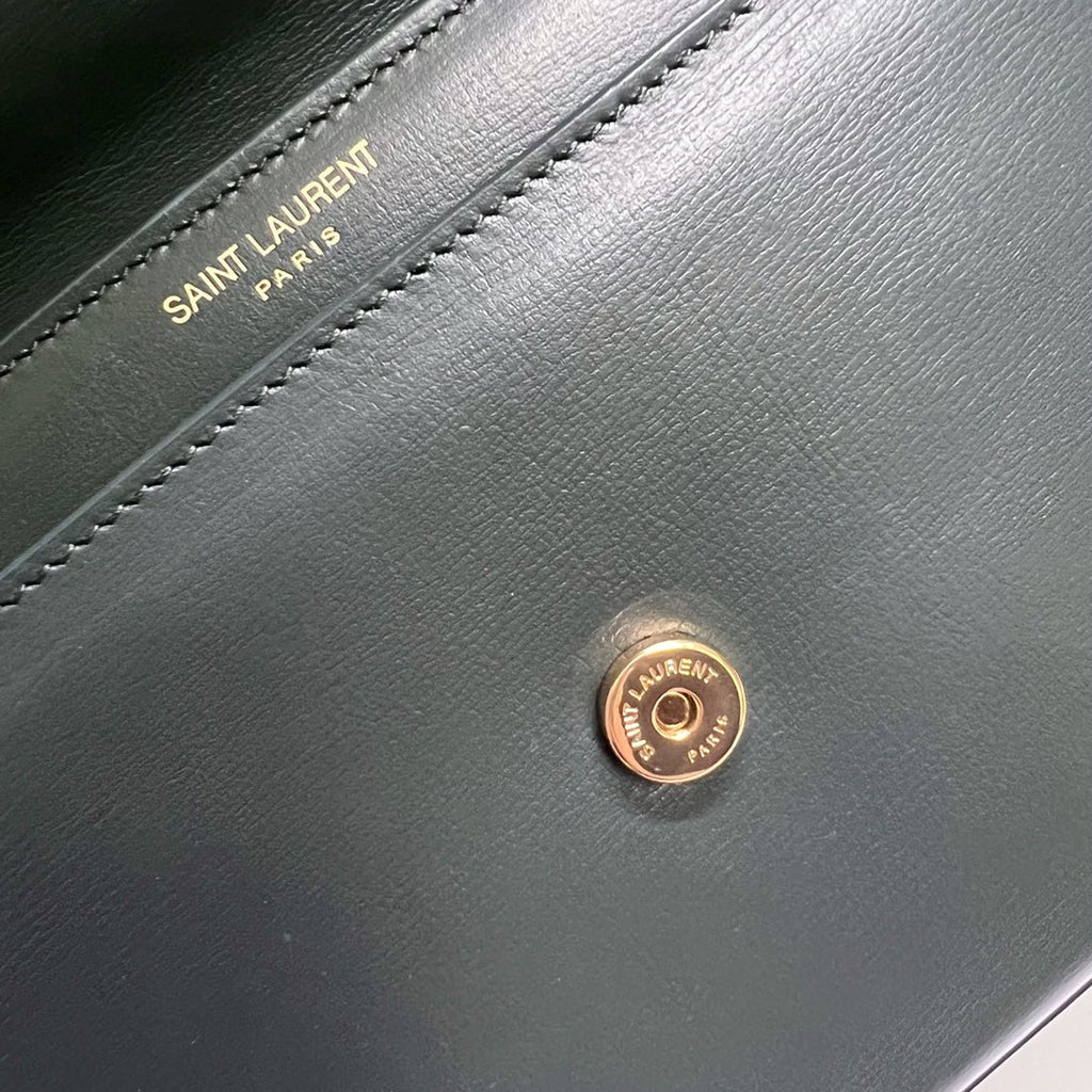 Saint Laurent Sunset Medium 22 in Dark Green Calfskin Gold Hardware Bag