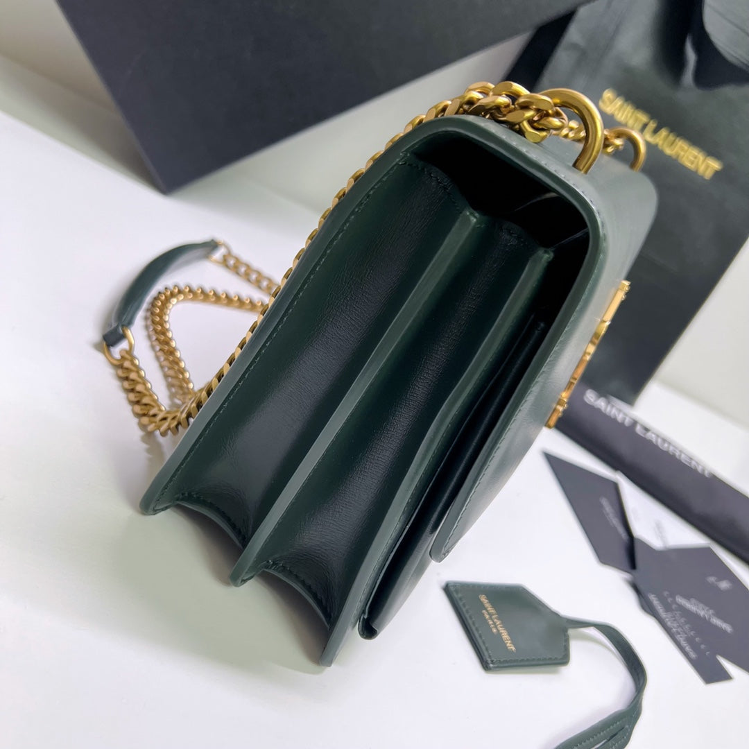 Saint Laurent Sunset Medium 22 in Dark Green Calfskin Gold Hardware Bag