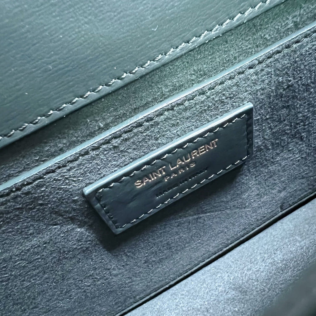 Saint Laurent Sunset Medium 22 in Dark Green Calfskin Gold Hardware Bag