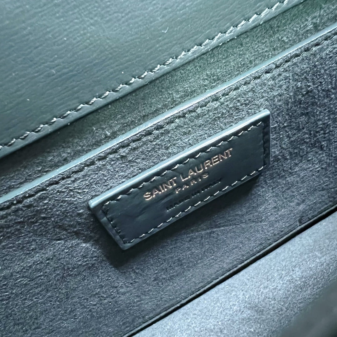 Saint Laurent Sunset Medium 22 in Dark Green Calfskin Gold Hardware Bag