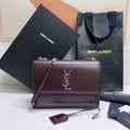 Saint Laurent Sunset Medium 22 in Maroon Calfskin Silver Hardware Bag