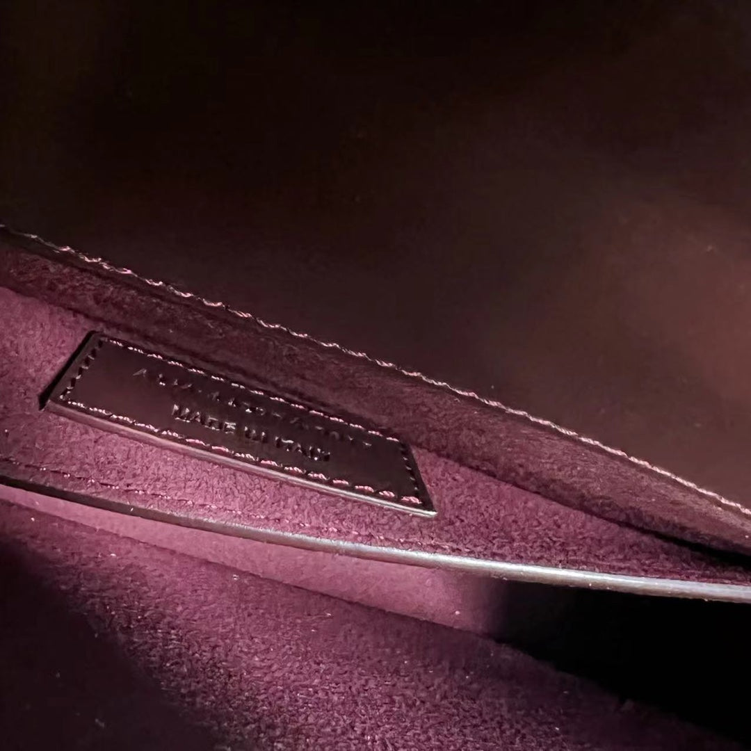 Saint Laurent Sunset Medium 22 in Maroon Calfskin Silver Hardware Bag