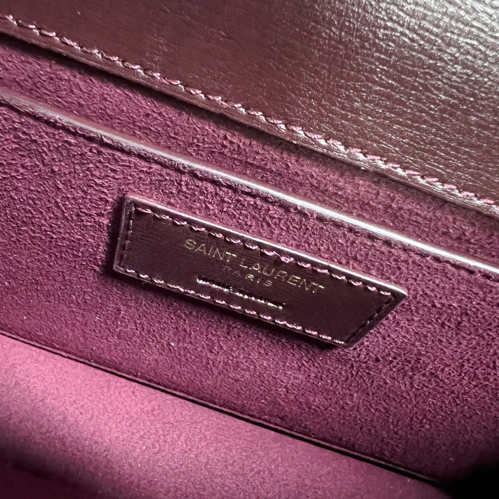 Saint Laurent Sunset Medium 22 in Maroon Calfskin Gold Hardware Bag