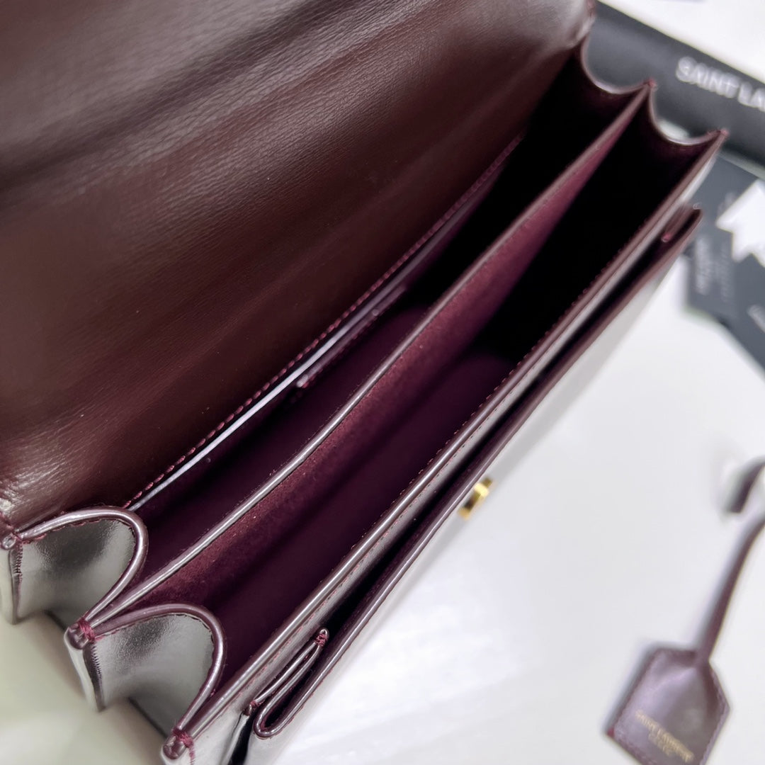Saint Laurent Sunset Medium 22 in Maroon Calfskin Gold Hardware Bag
