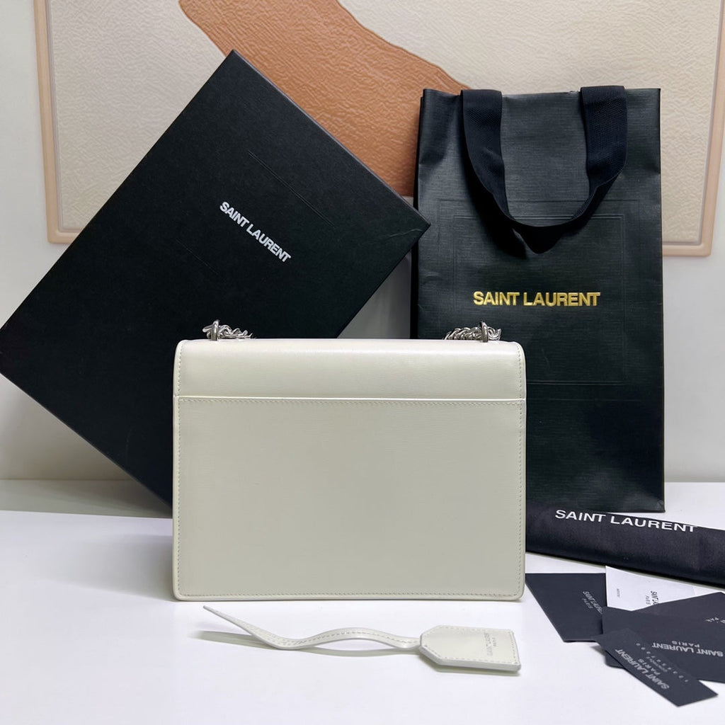 Saint Laurent Sunset Medium 22 in White Calfskin Silver Hardware Bag
