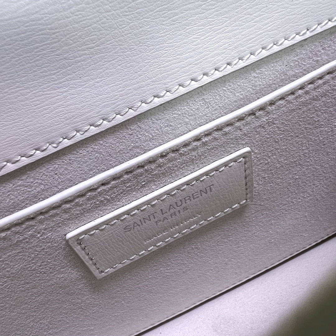 Saint Laurent Sunset Medium 22 in White Calfskin Silver Hardware Bag
