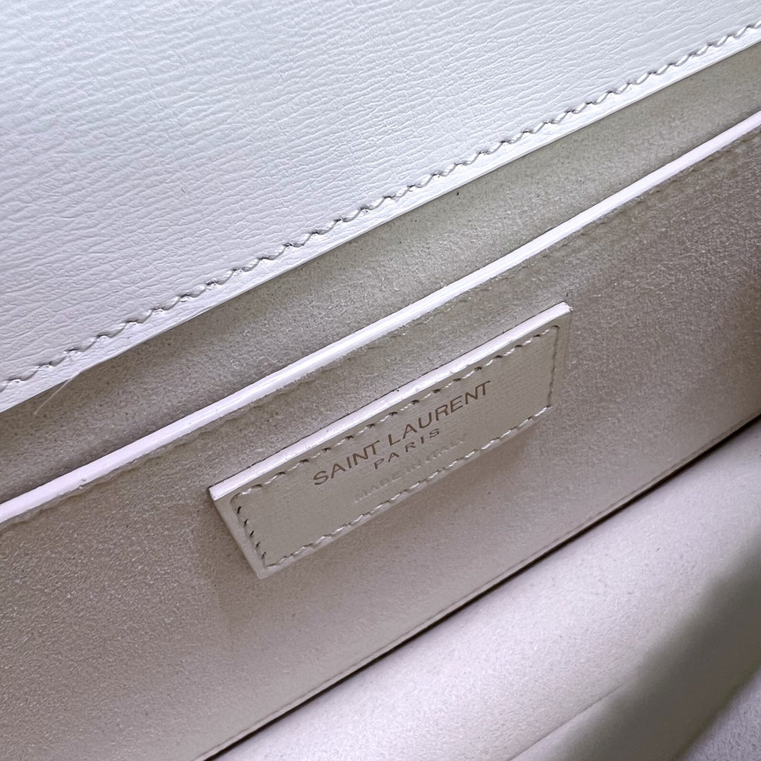 Saint Laurent Sunset Medium 22 in White Calfskin Gold Hardware Bag