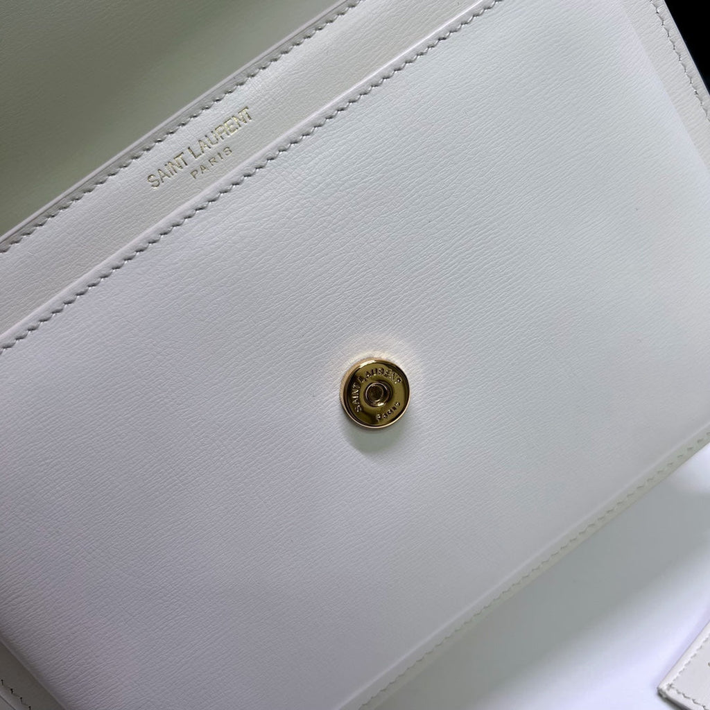 Saint Laurent Sunset Medium 22 in White Calfskin Gold Hardware Bag