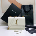 Saint Laurent Sunset Medium 22 in White Calfskin Gold Hardware Bag