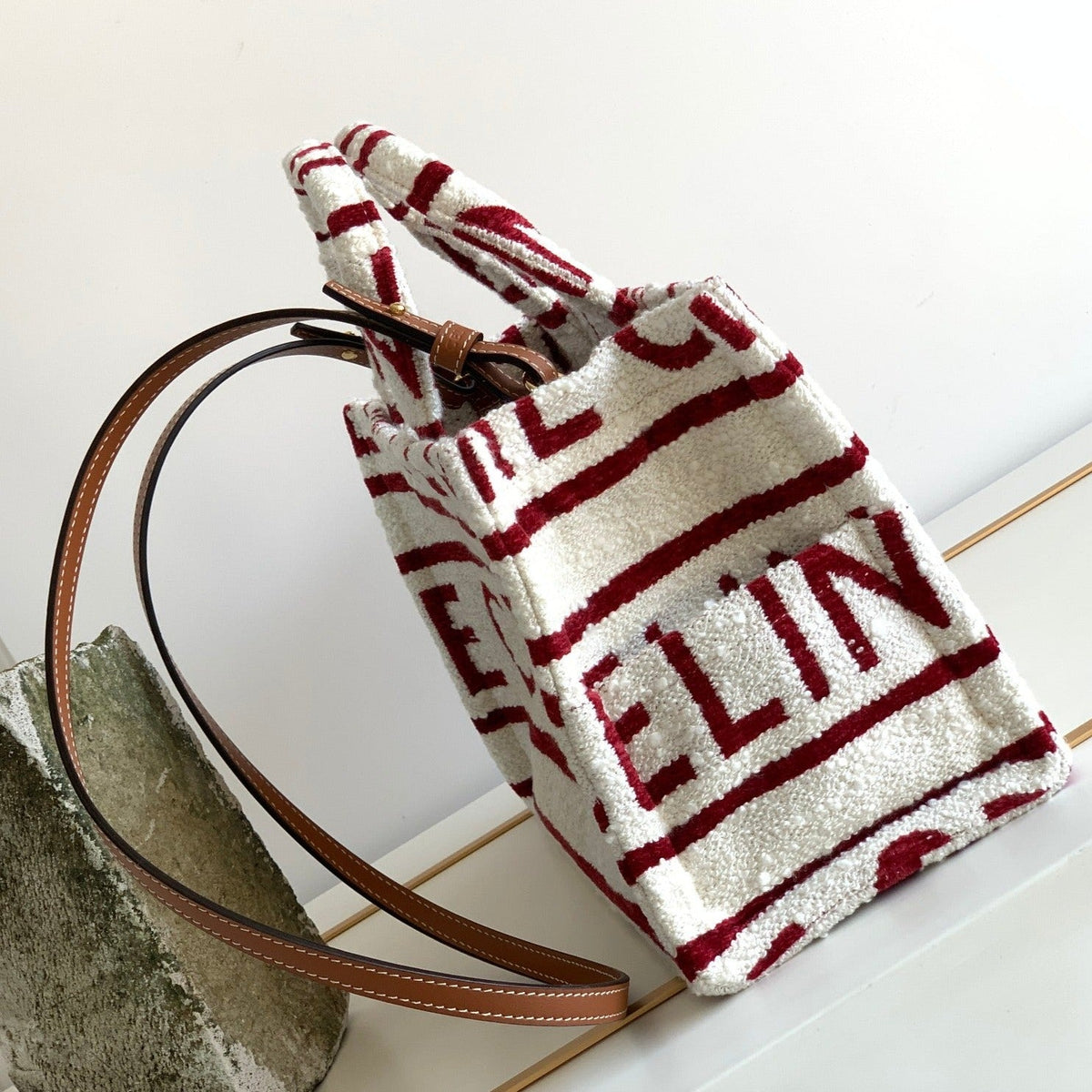 Celine Triomphe 29 Fabric White Red Bag