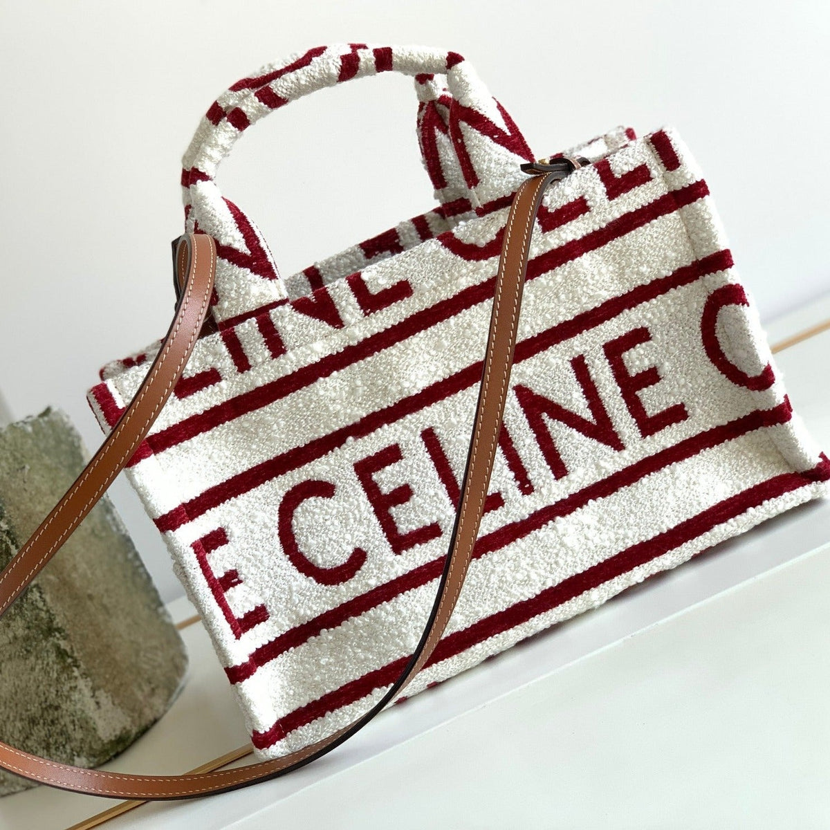 Celine Triomphe 29 Fabric White Red Bag