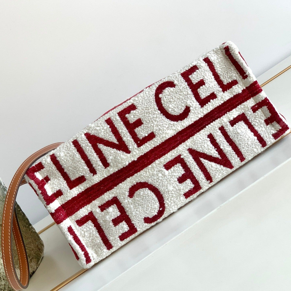 Celine Triomphe 29 Fabric White Red Bag