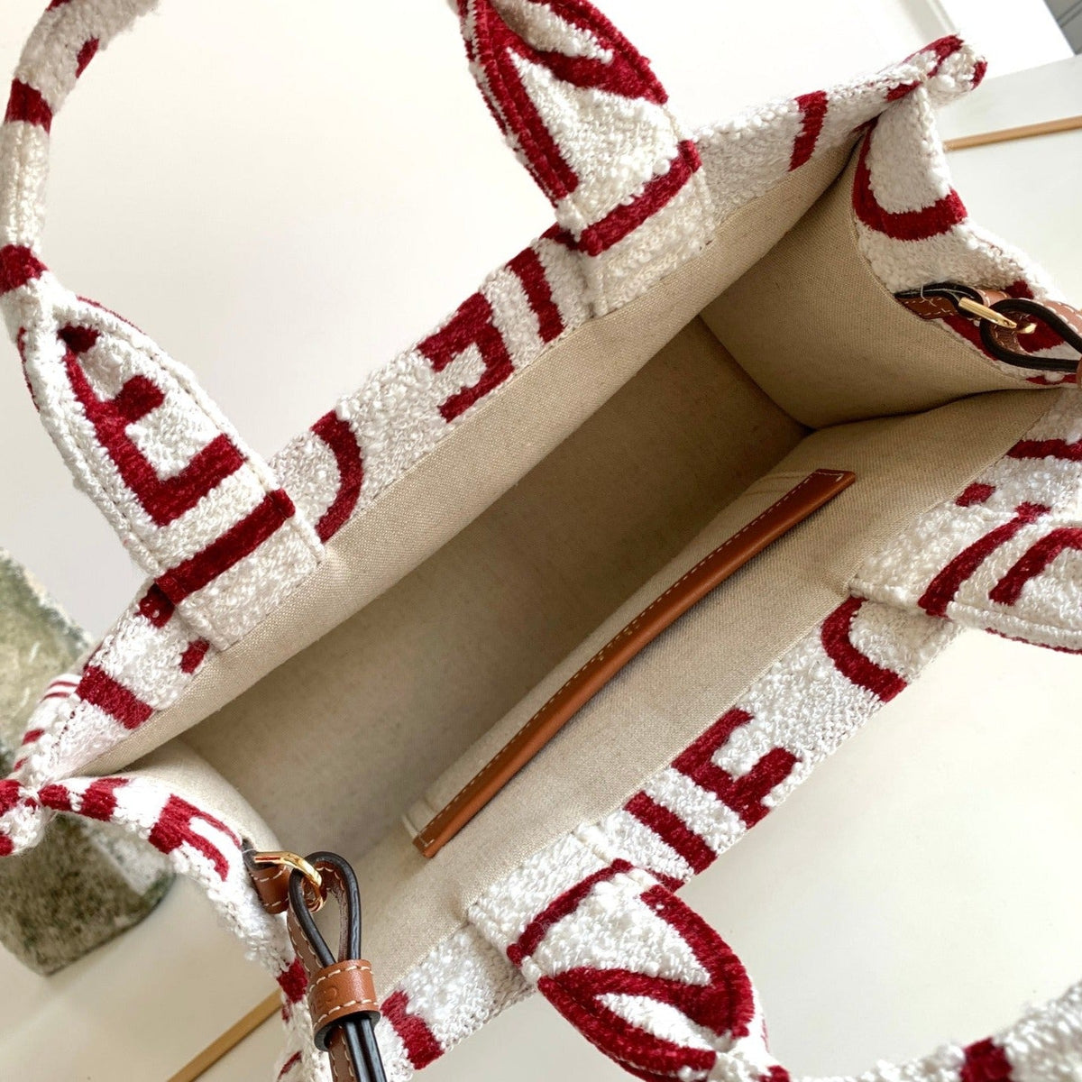 Celine Triomphe 29 Fabric White Red Bag