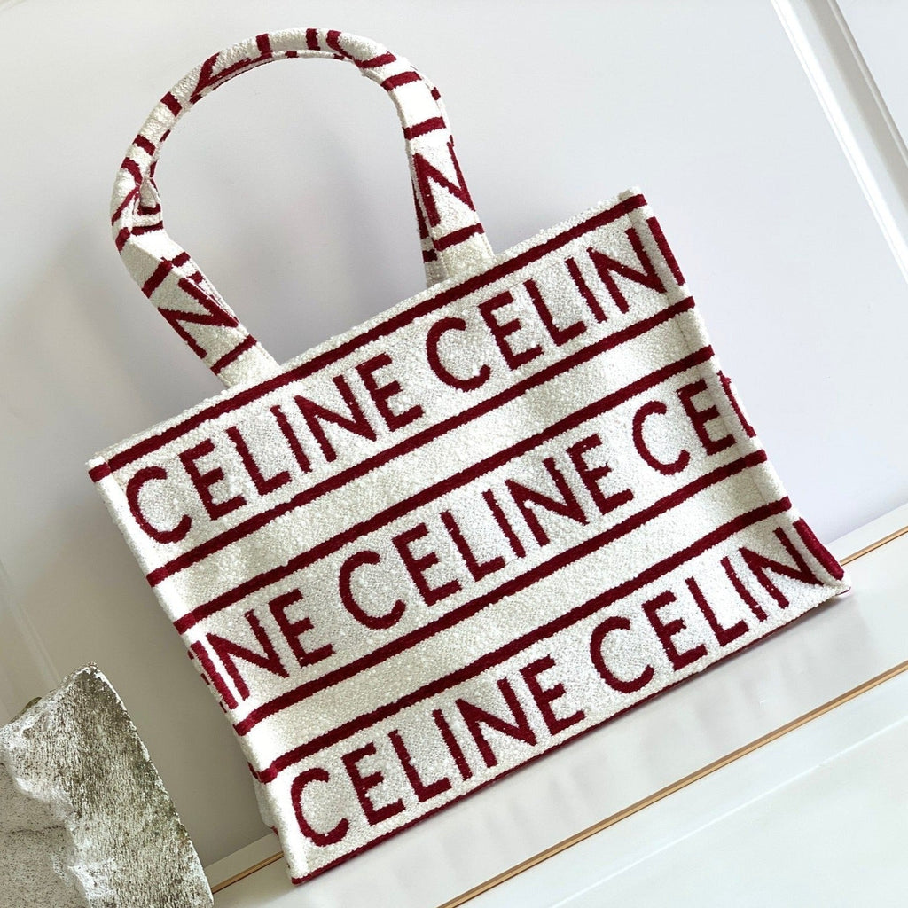 Celine Letter Tote Bag 41 Fabric White Red