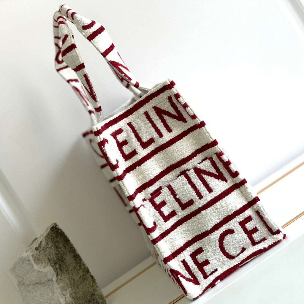 Celine Letter Tote Bag 41 Fabric White Red
