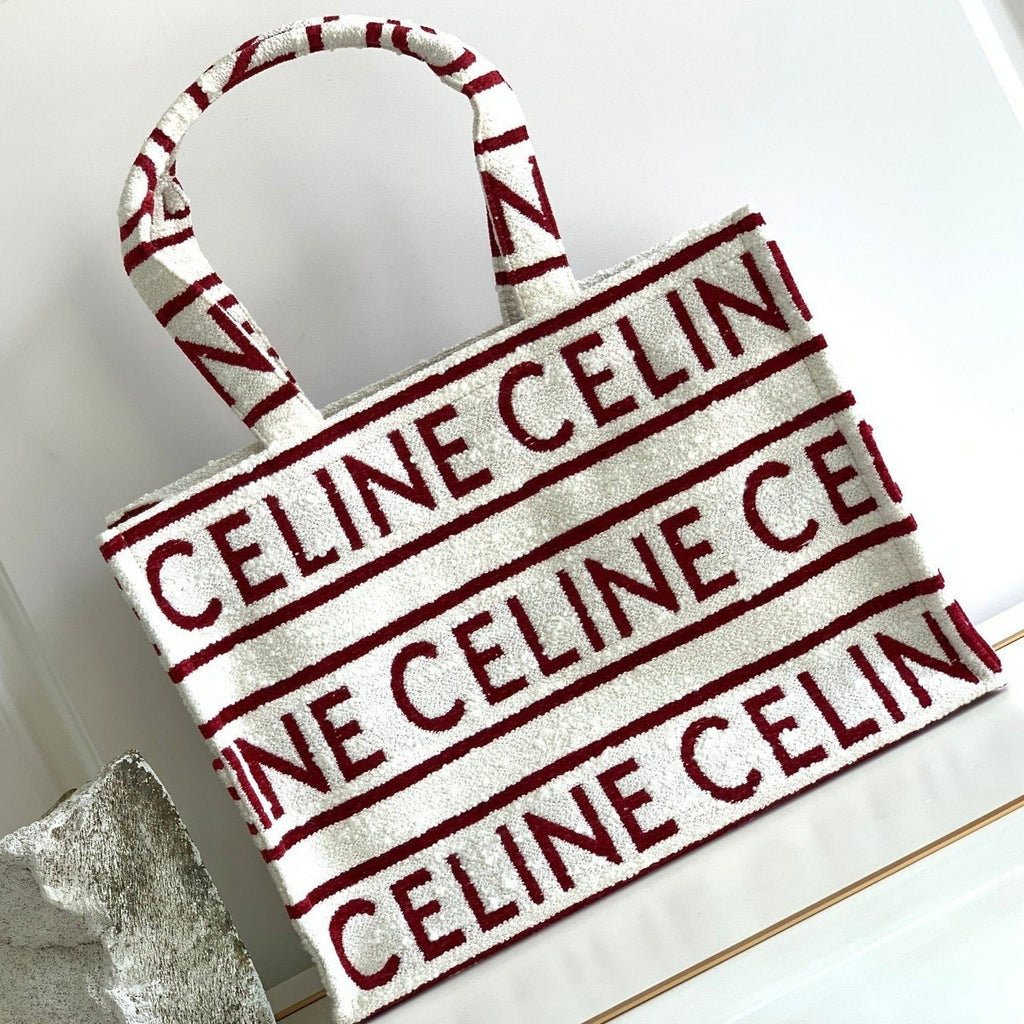 Celine Letter Tote Bag 41 Fabric White Red