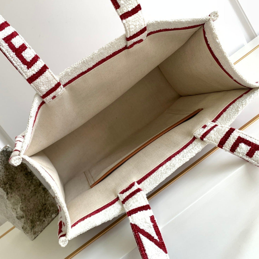 Celine Letter Tote Bag 41 Fabric White Red