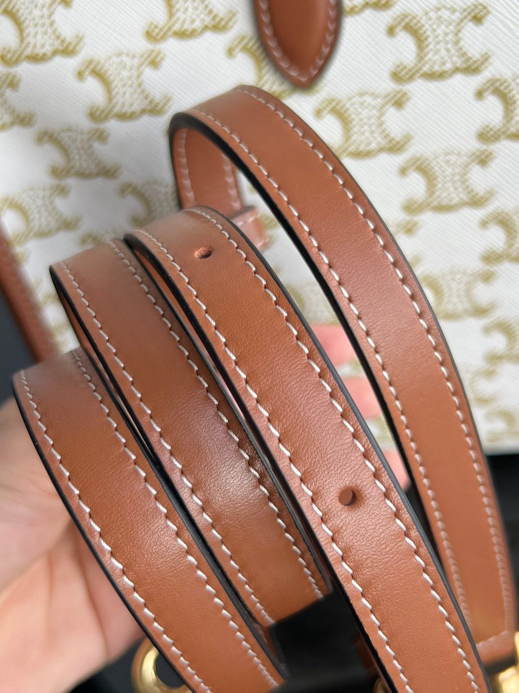 Celine Triomphe Cabas 35 White Cream Calfskin Tote