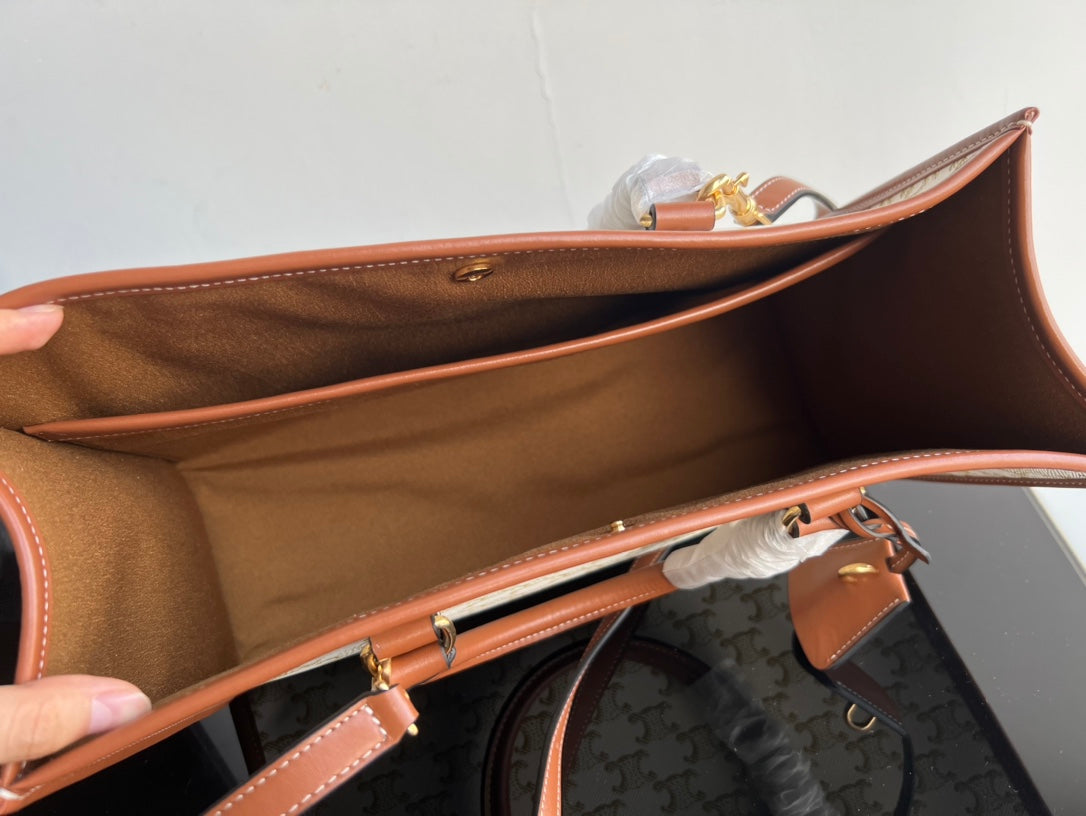 Celine Triomphe Cabas 35 White Cream Calfskin Tote