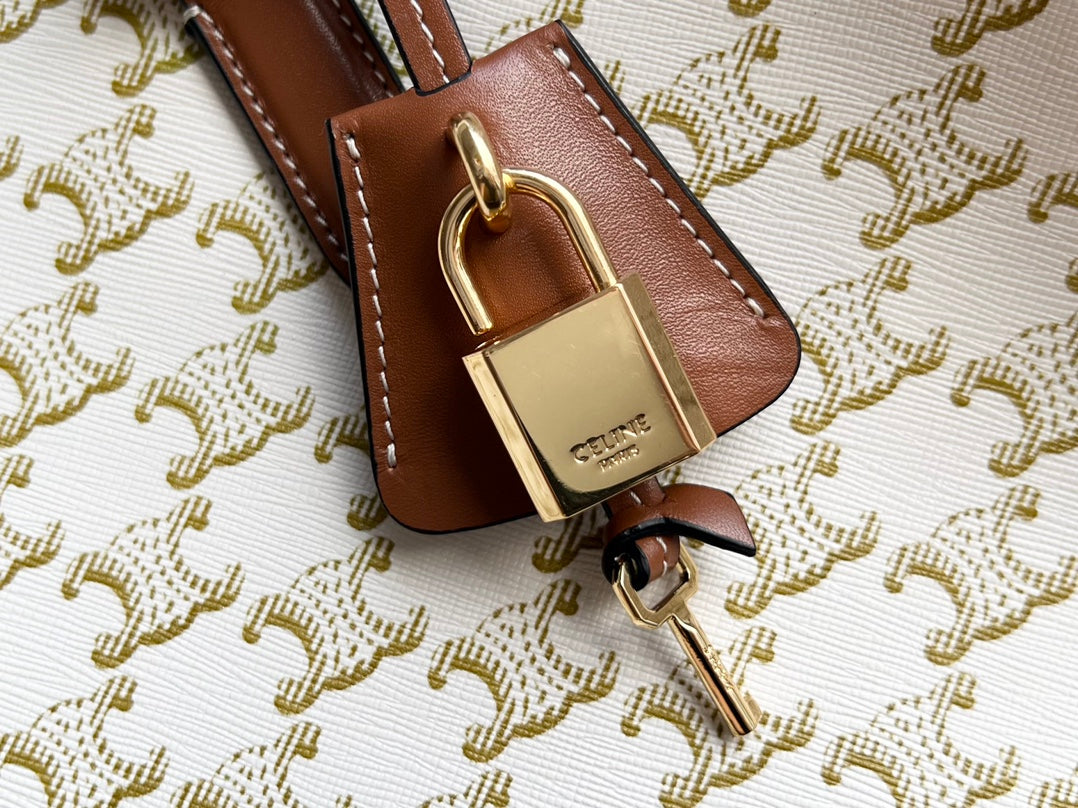 Celine Triomphe Cabas 35 White Cream Calfskin Tote