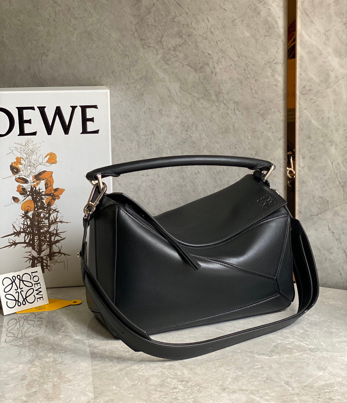Loewe Medium 30 Puzzle Bag in Black Soft Grained Calfskin