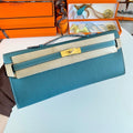 Hermes Kelly Cut 31 in Azure Blue Calfskin with Gold Hardware Bag