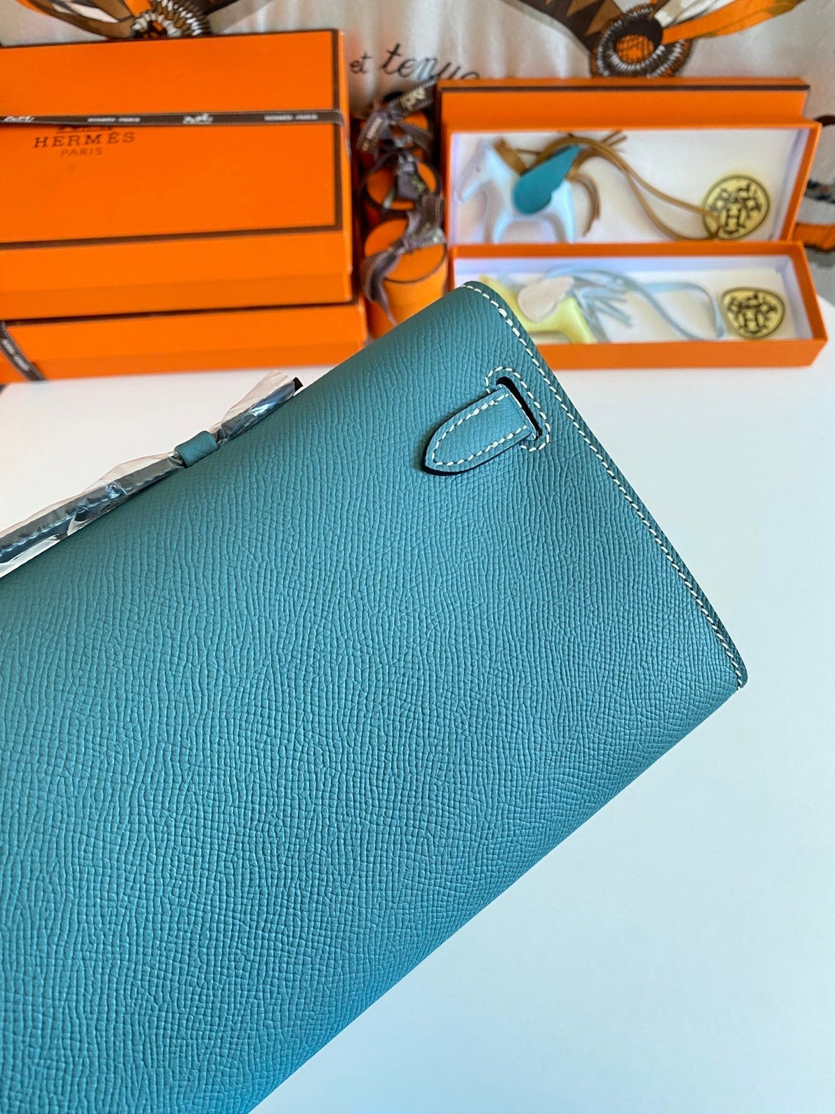 Hermes Kelly Cut 31 in Azure Blue Calfskin with Silver Hardware Bag