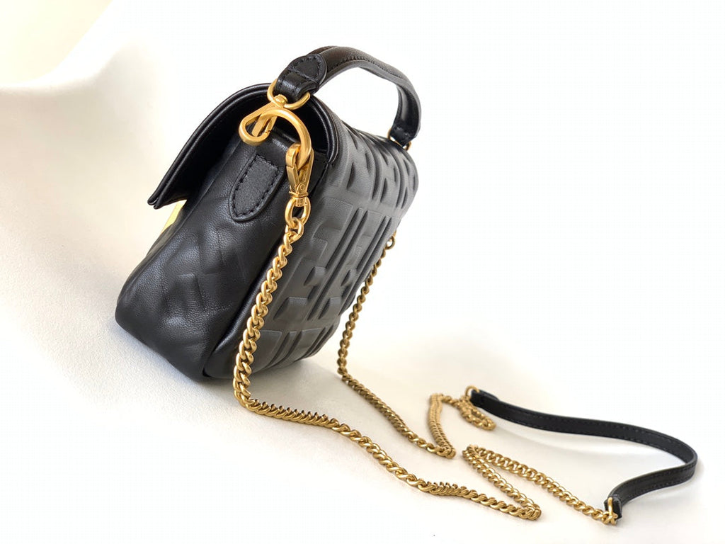 Mini Baguette Bag 20 with Ff Motif Black Leather Ghw