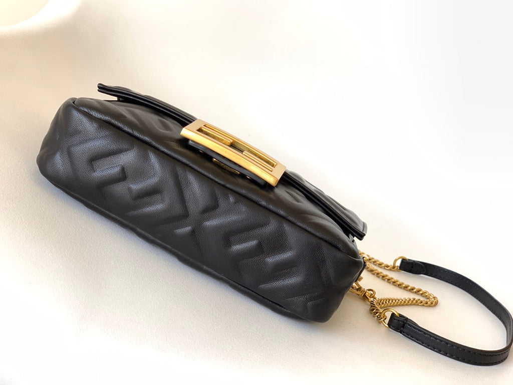 Mini Baguette Bag 20 with Ff Motif Black Leather Ghw