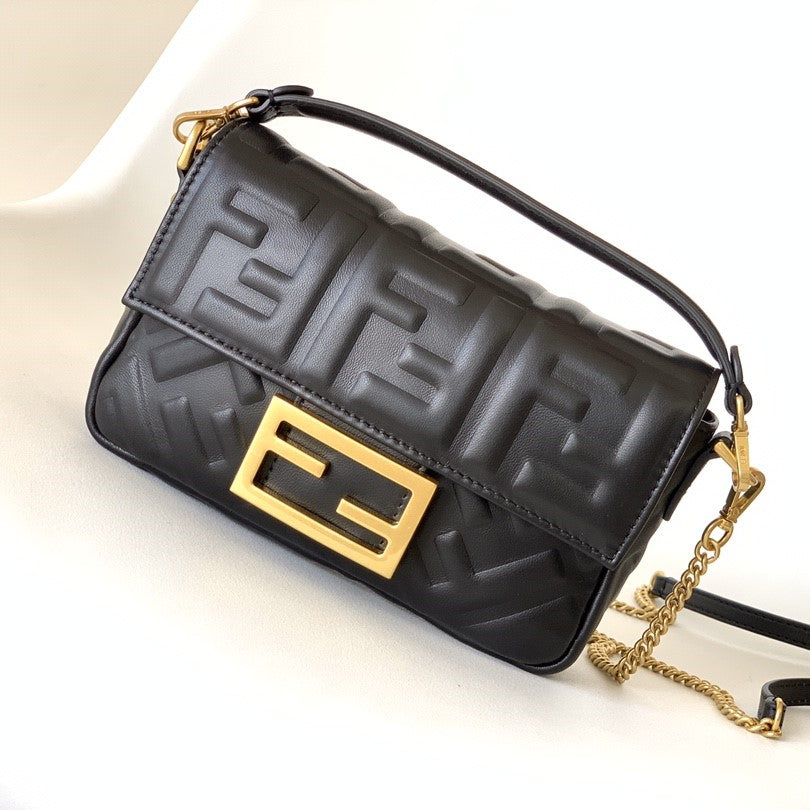 Mini Baguette Bag 20 with Ff Motif Black Leather Ghw