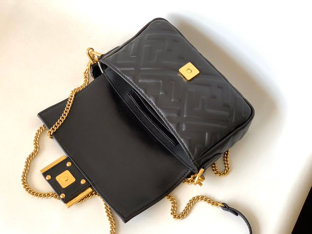 Mini Baguette Bag 20 with Ff Motif Black Leather Ghw