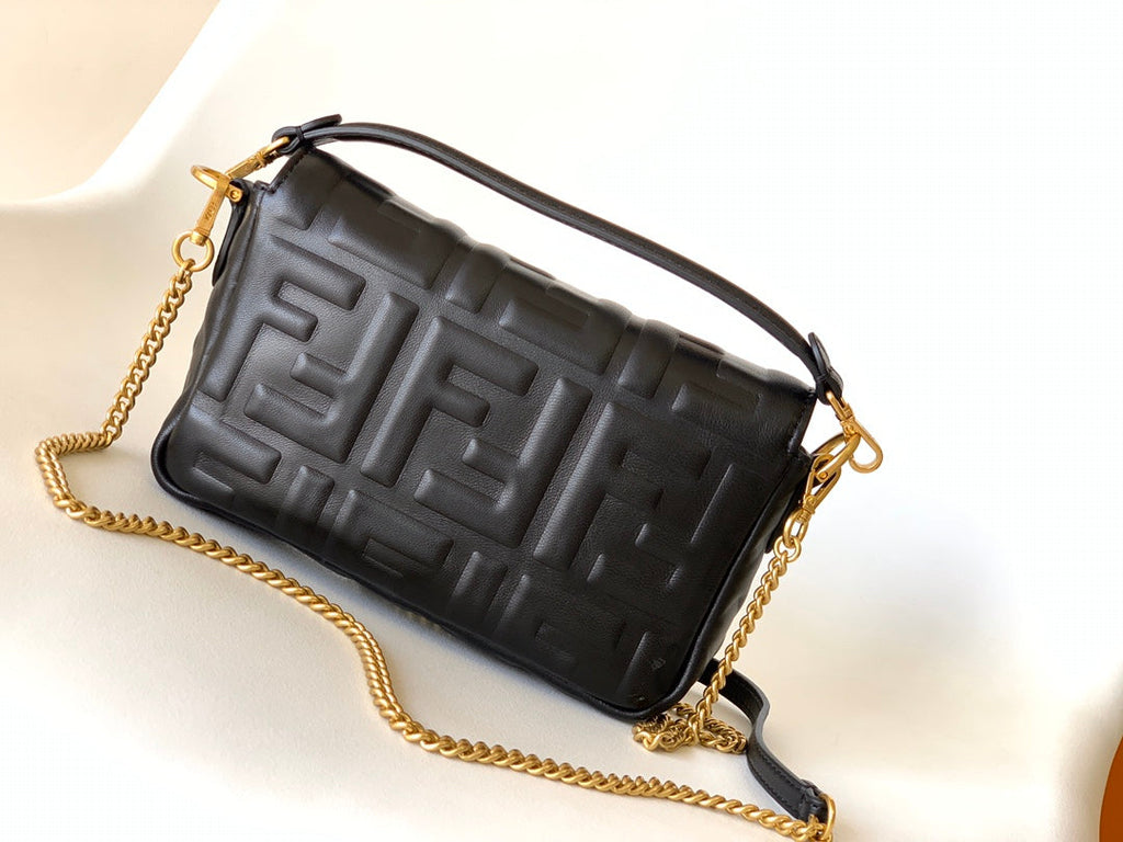 Mini Baguette Bag 20 with Ff Motif Black Leather Ghw