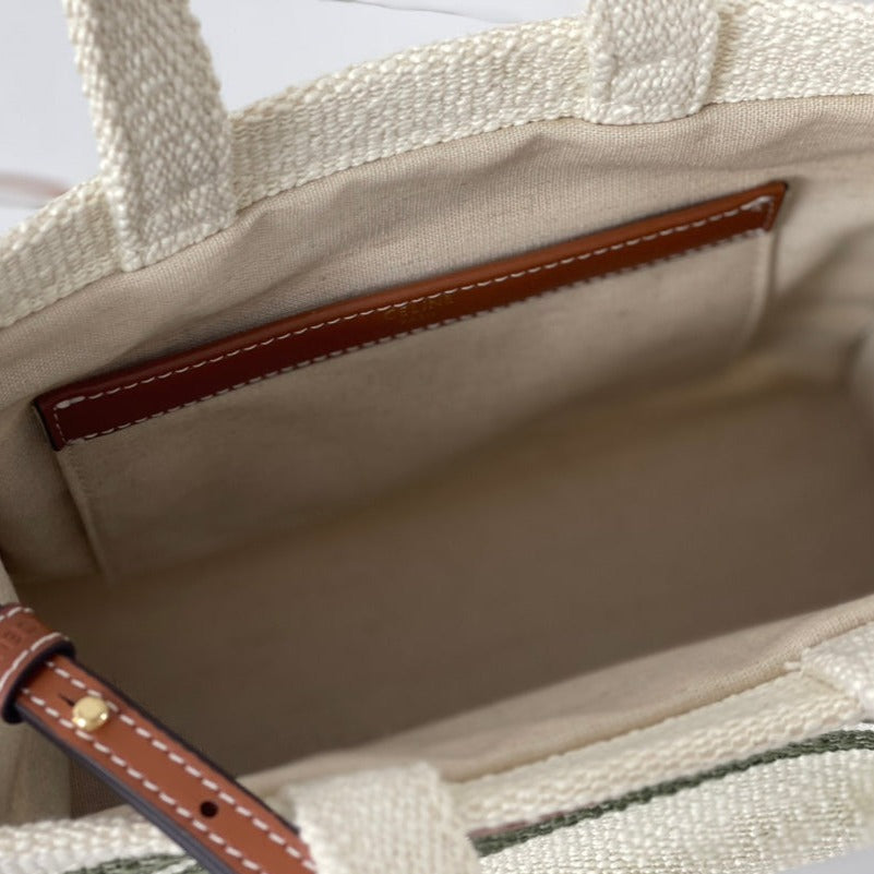Celine Triomphe 29 Fabric White Black with Brown Logo Bag