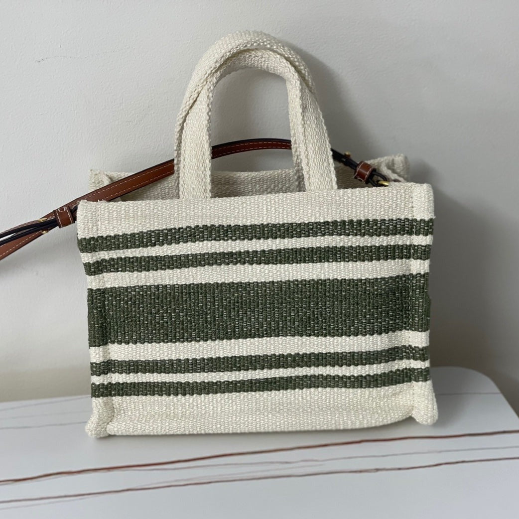 Celine Triomphe 29 Fabric White Black with Brown Logo Bag