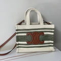 Celine Triomphe 29 Fabric White Black with Brown Logo Bag