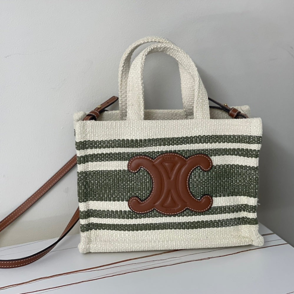 Celine Triomphe 29 Fabric White Black with Brown Logo Bag